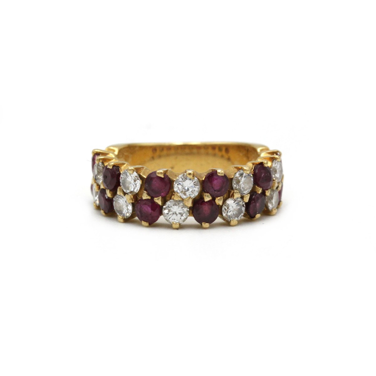 Ring - 750 Yellow Gold - Diamonds And Rubies