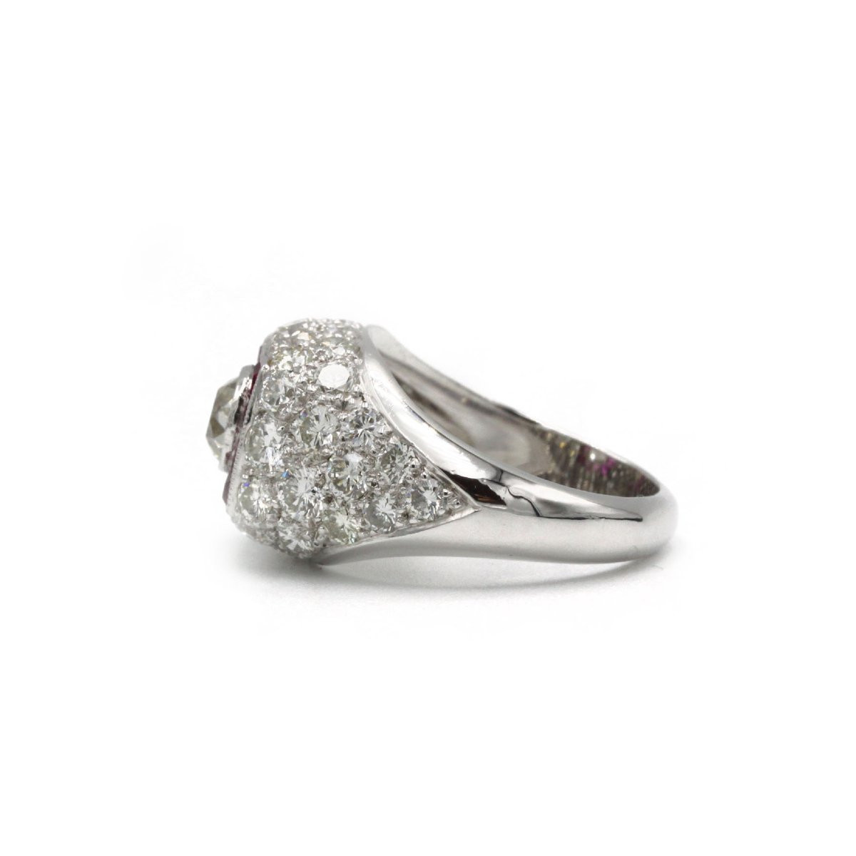 Bague en platine des années 50 style art deco diamants et rubis calibrés-photo-3
