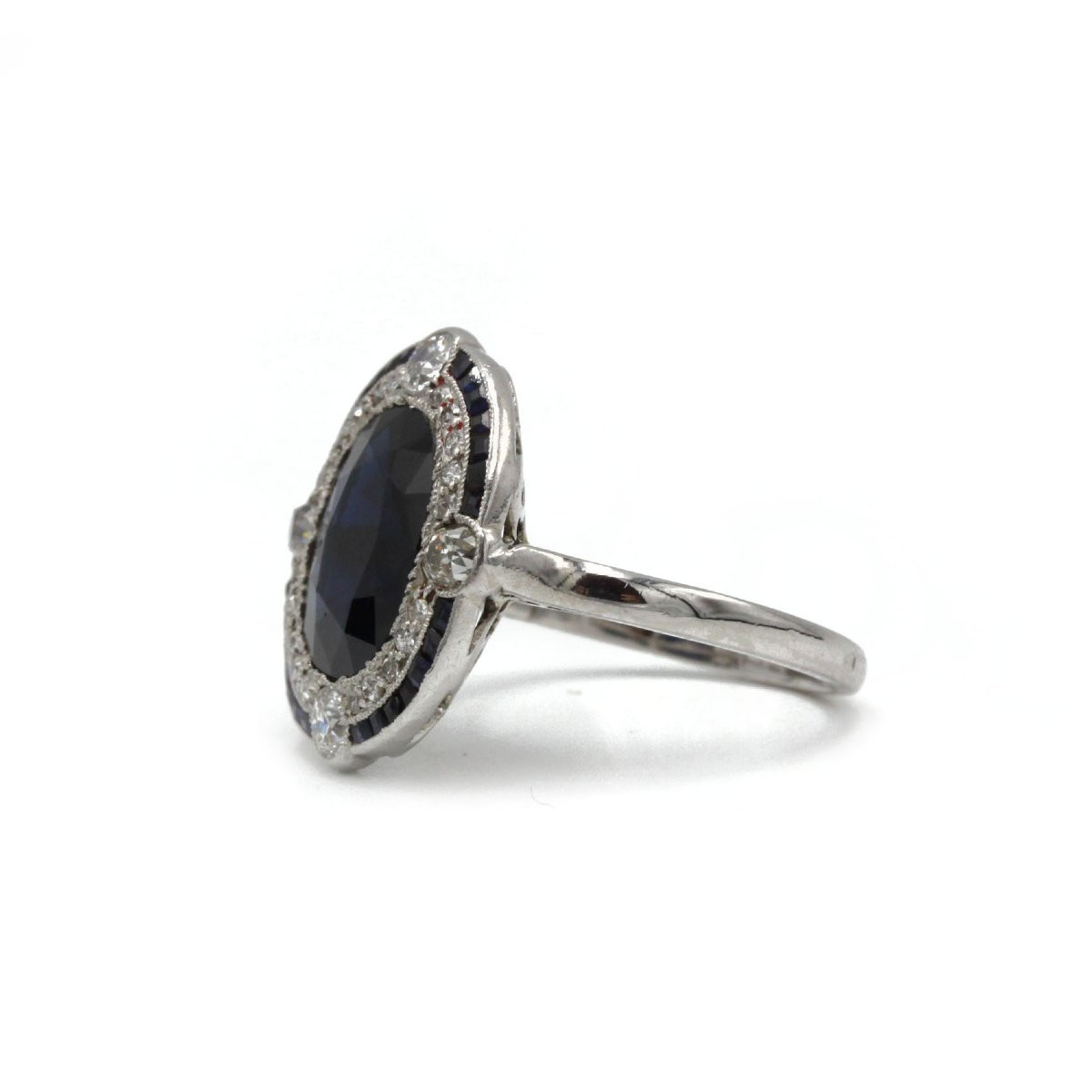 Bague art déco platine 1910/1920 saphir environ 3.5 carats, saphirs calibrés, et diamants-photo-2