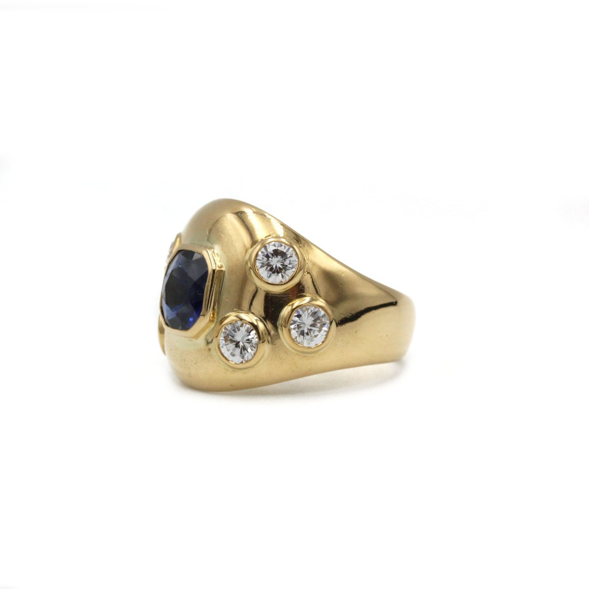 70's Ring In 750 Yellow Gold With Diamonds And Sapphire-photo-2