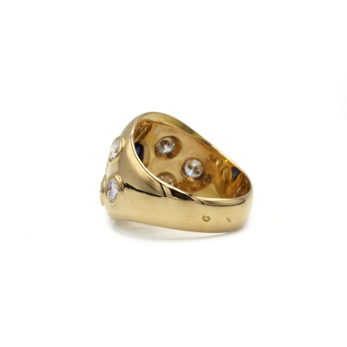 70's Ring In 750 Yellow Gold With Diamonds And Sapphire-photo-4