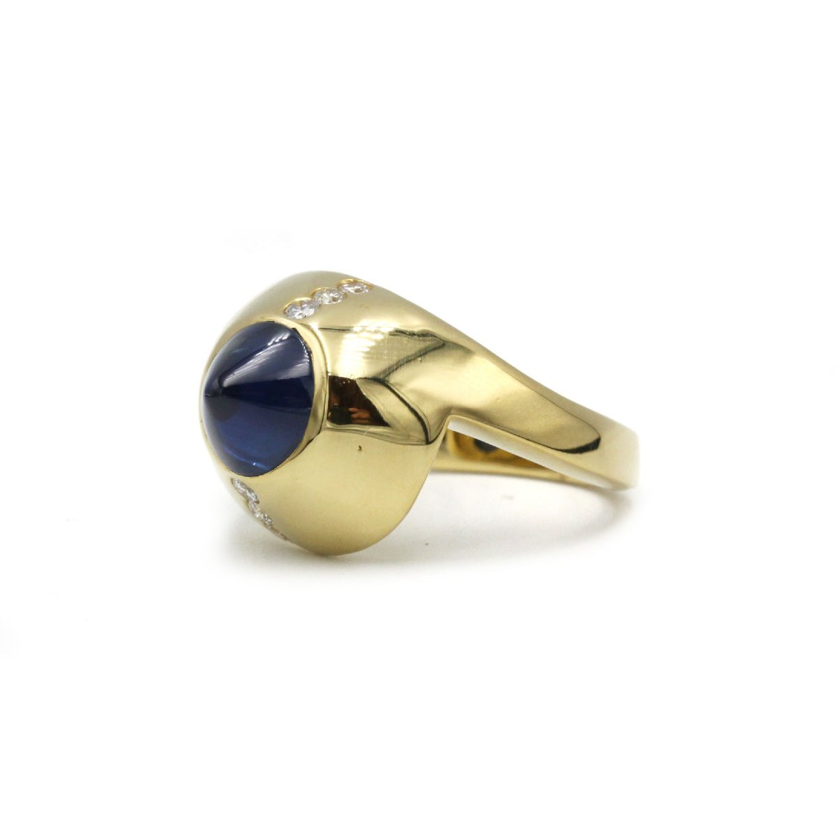 70's Ring In 750 Yellow Gold With Diamonds And Sapphire Cone -photo-2