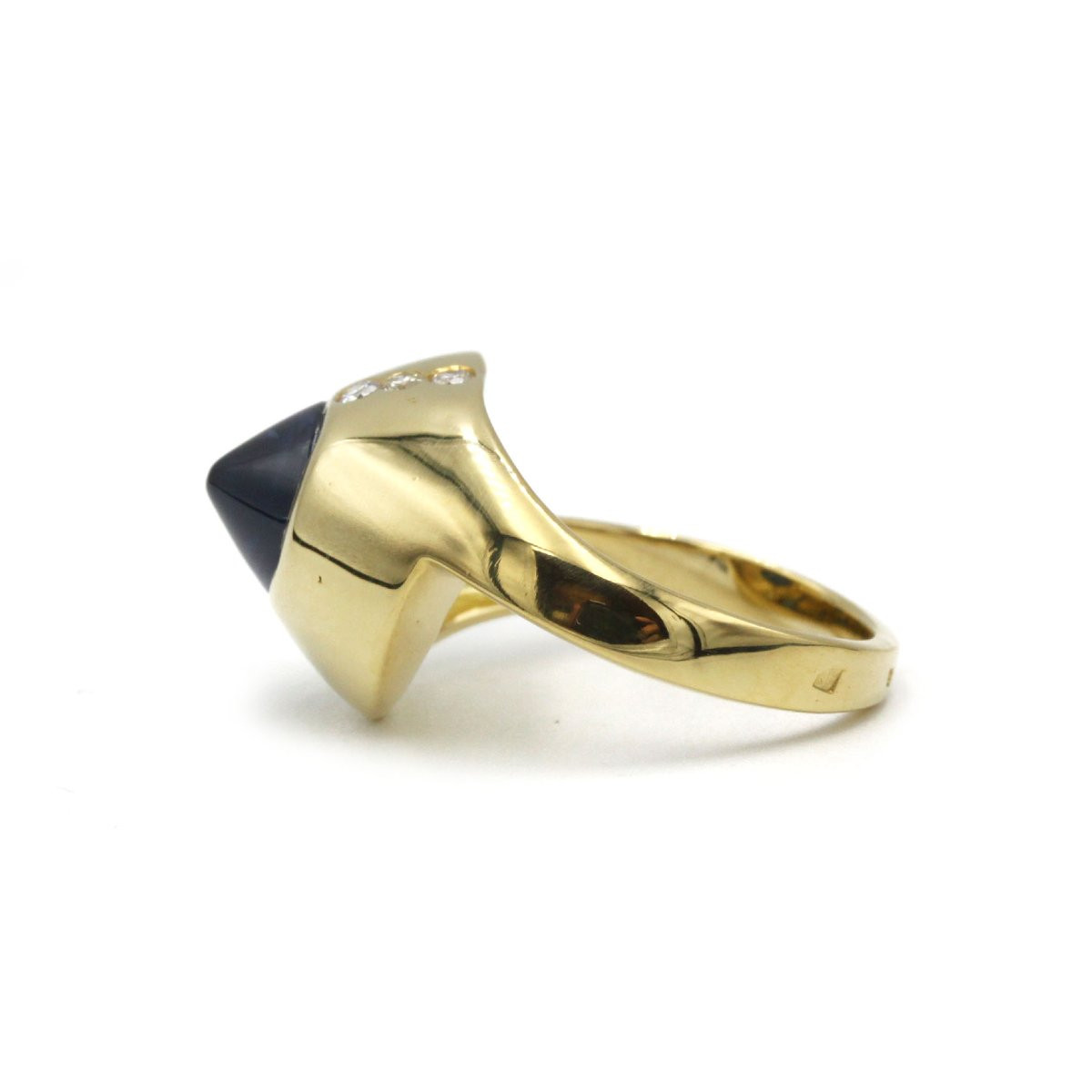 70's Ring In 750 Yellow Gold With Diamonds And Sapphire Cone -photo-3