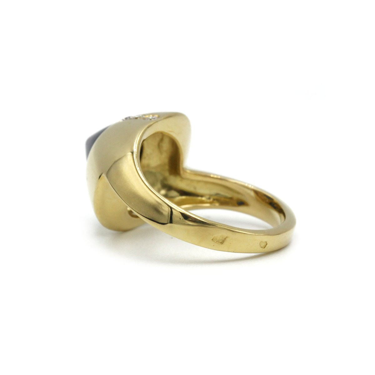 70's Ring In 750 Yellow Gold With Diamonds And Sapphire Cone -photo-4