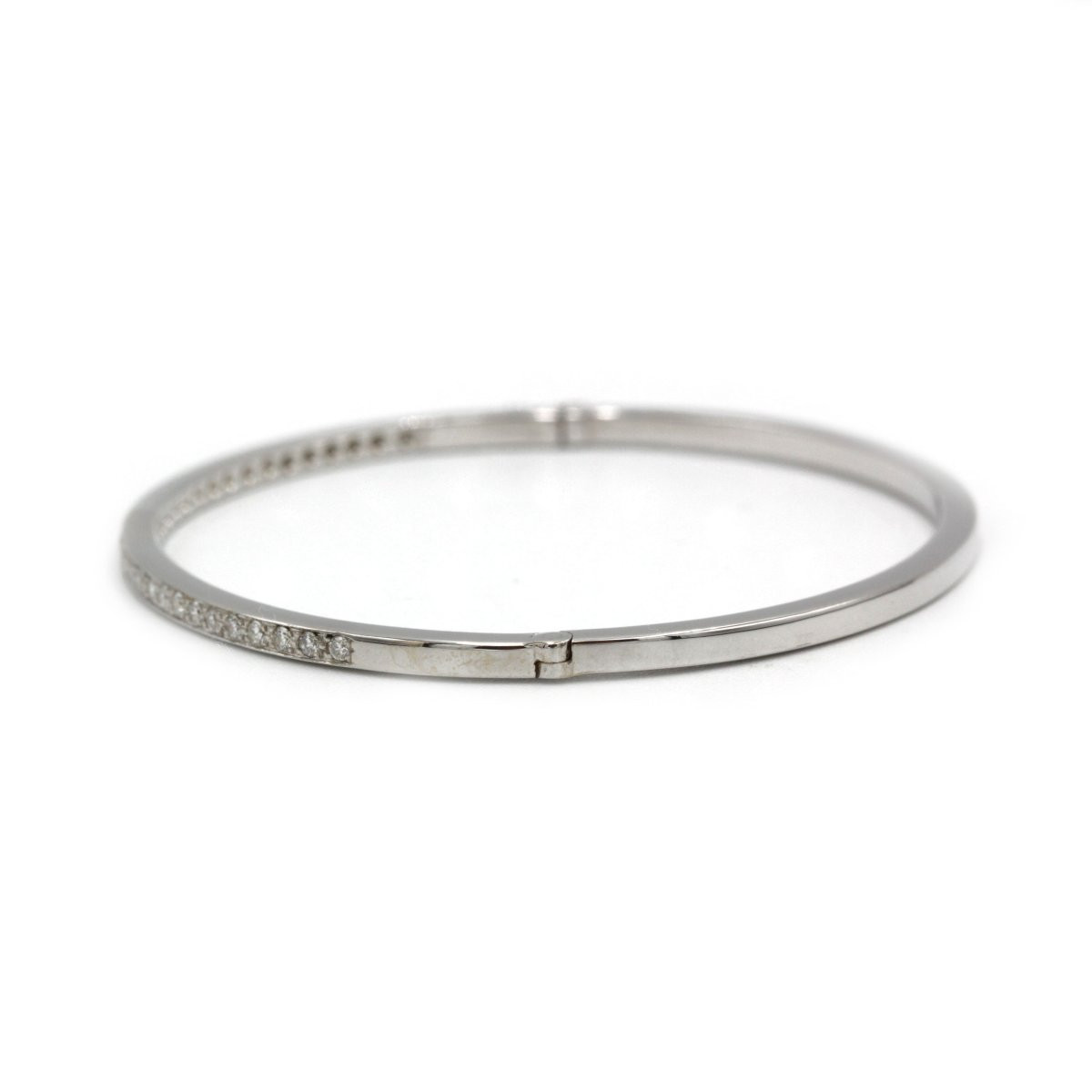 Bracelet rigide en or blanc 750 et diamants environ 1 carat total -photo-4