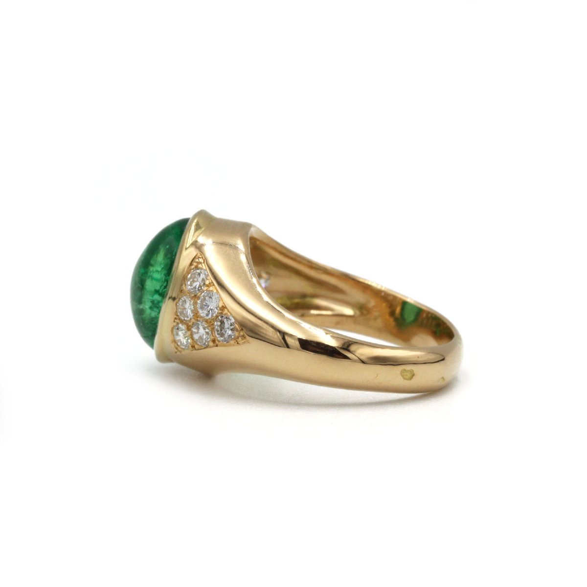 Bague or jaune 750, diamants et émeraude colombienne cabochon environ 3 carats-photo-3
