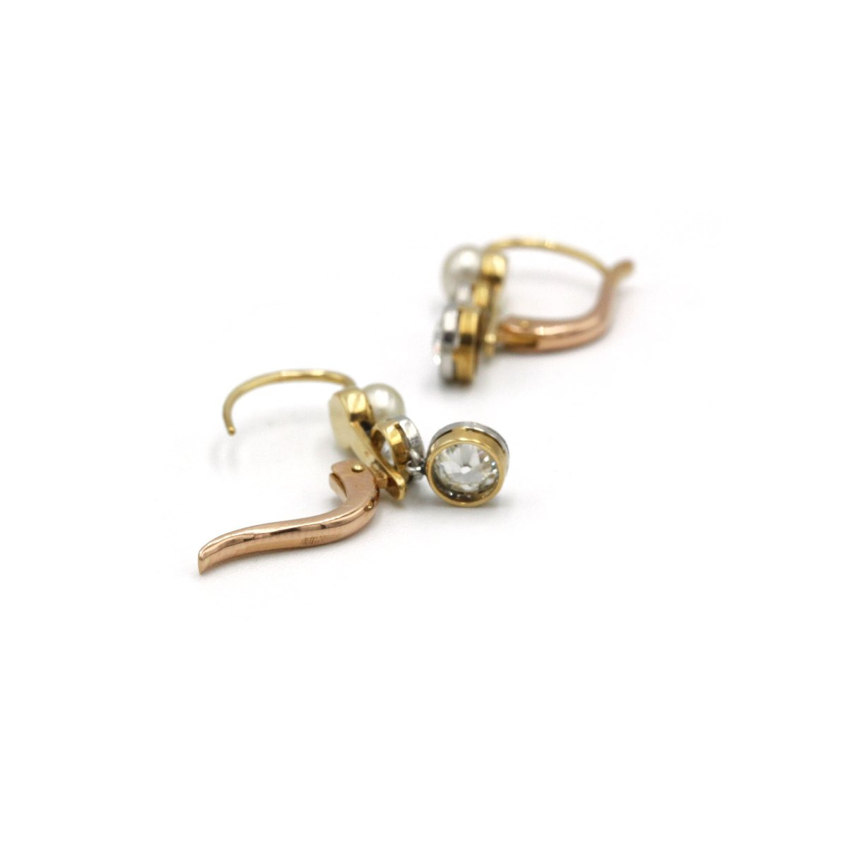 750 Rose Gold Earrings With Old-cut Diamonds And Pearls-photo-4