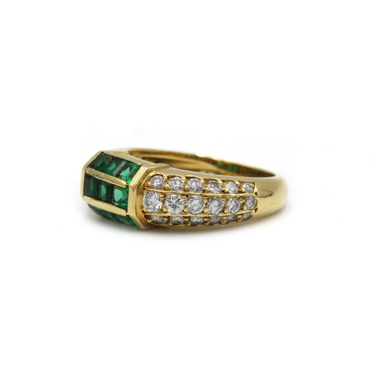 Bague Fred or jaune 750 diamants et émeraude calibrés -photo-2