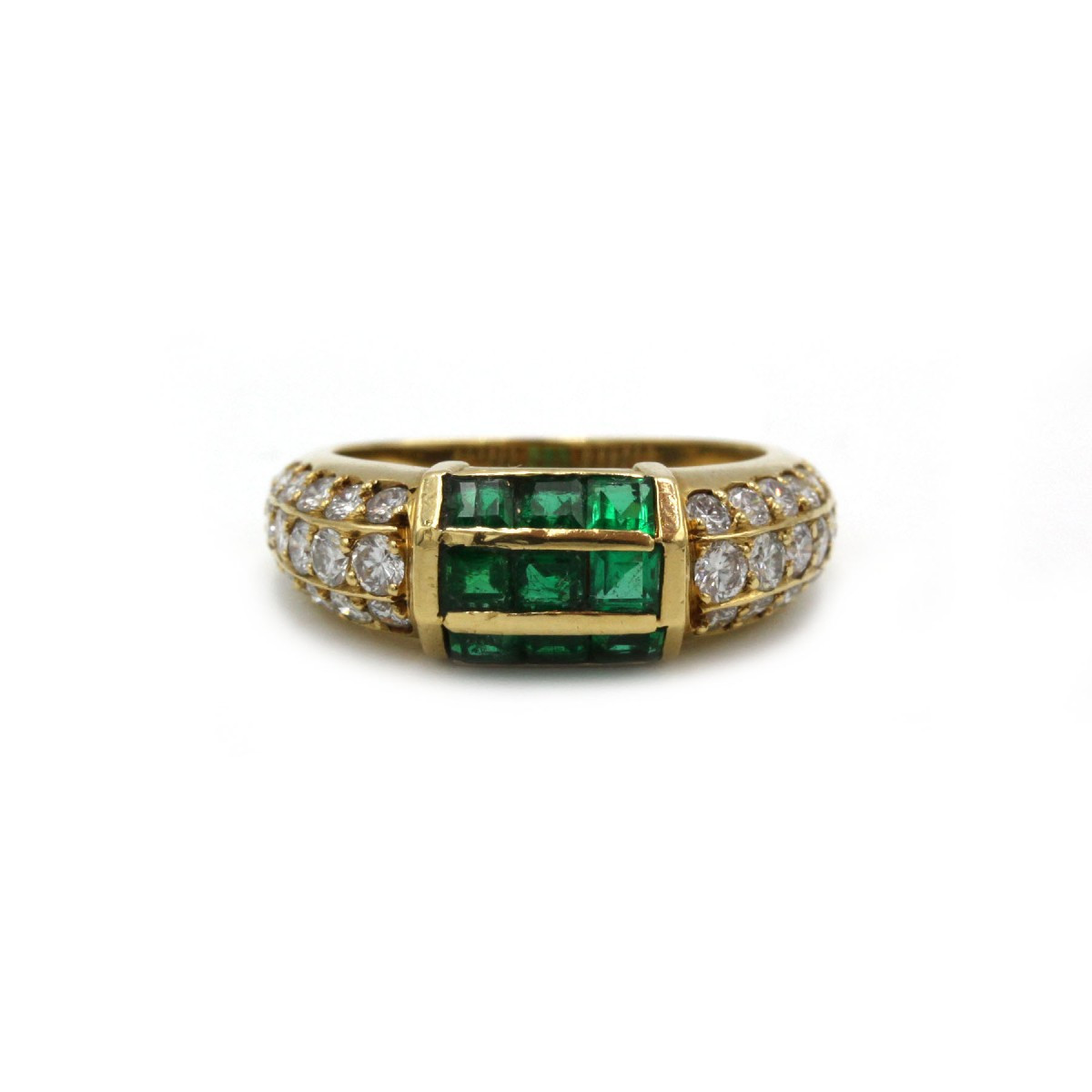 Bague Fred or jaune 750 diamants et émeraude calibrés 