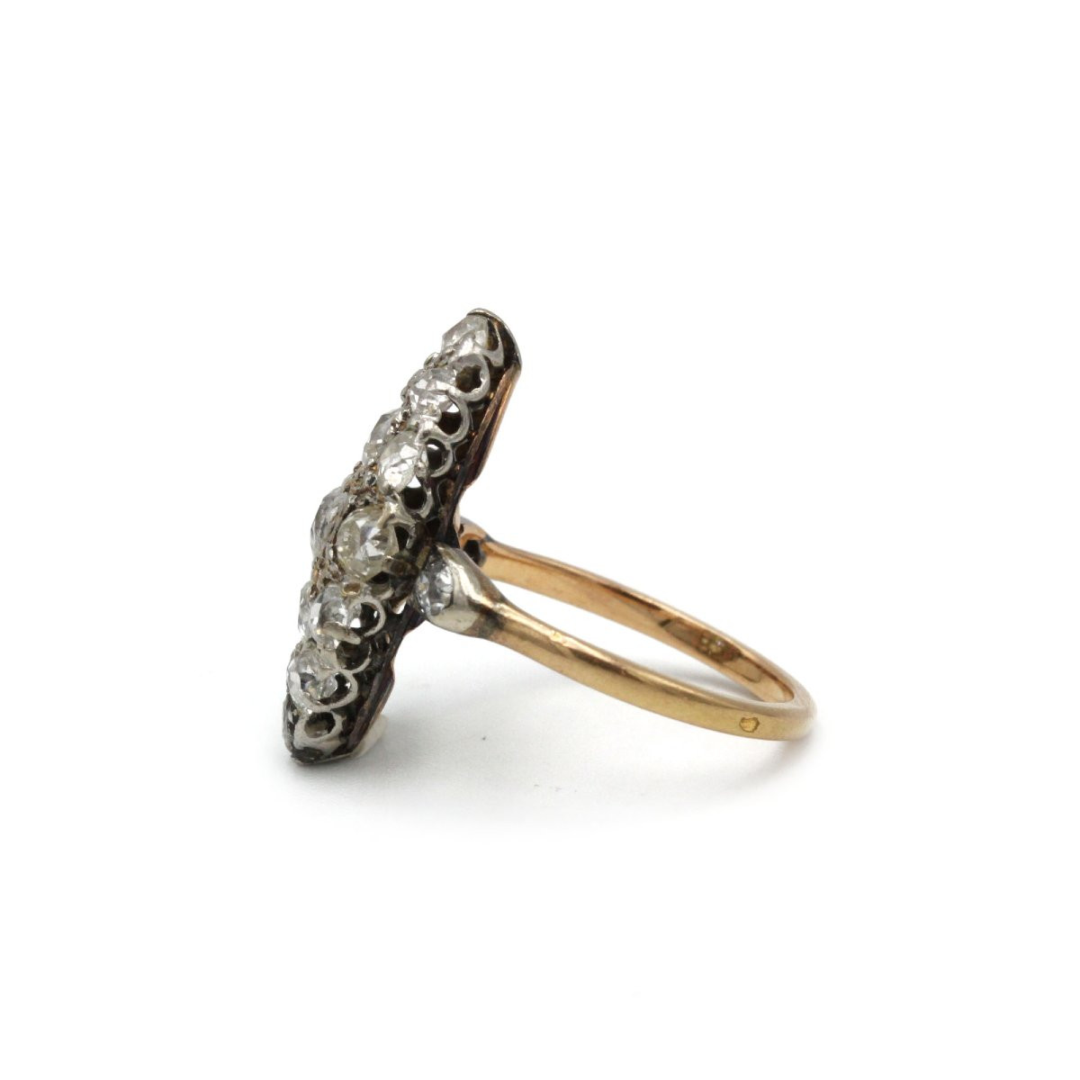 Marquise Ring In 750 Yellow Gold, 15 Old-cut Diamonds, Approximately 1.50 Carats-photo-3