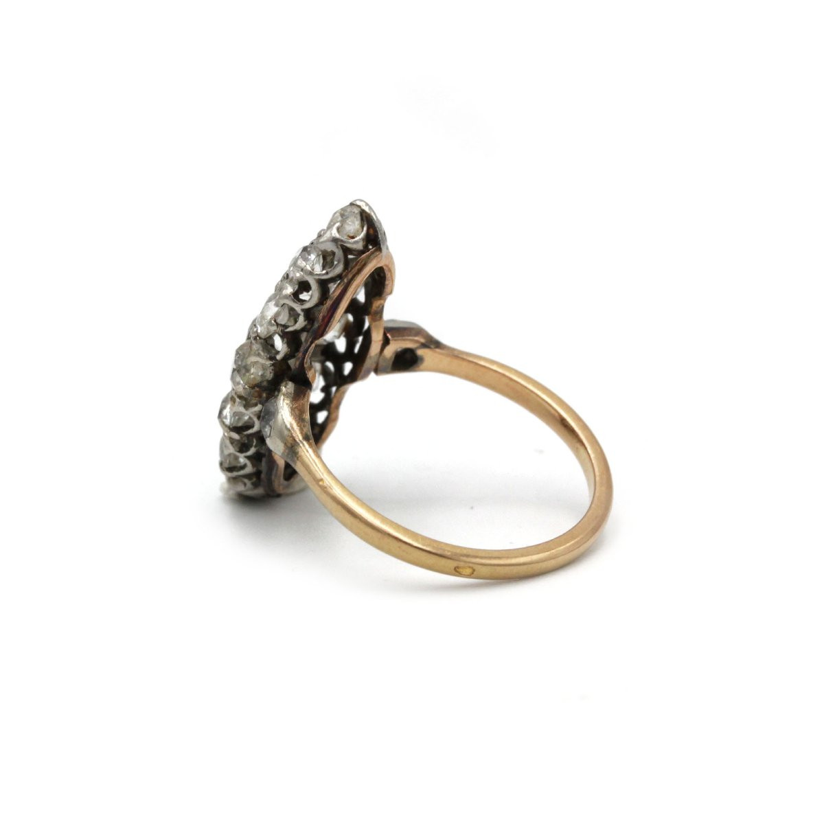 Marquise Ring In 750 Yellow Gold, 15 Old-cut Diamonds, Approximately 1.50 Carats-photo-4