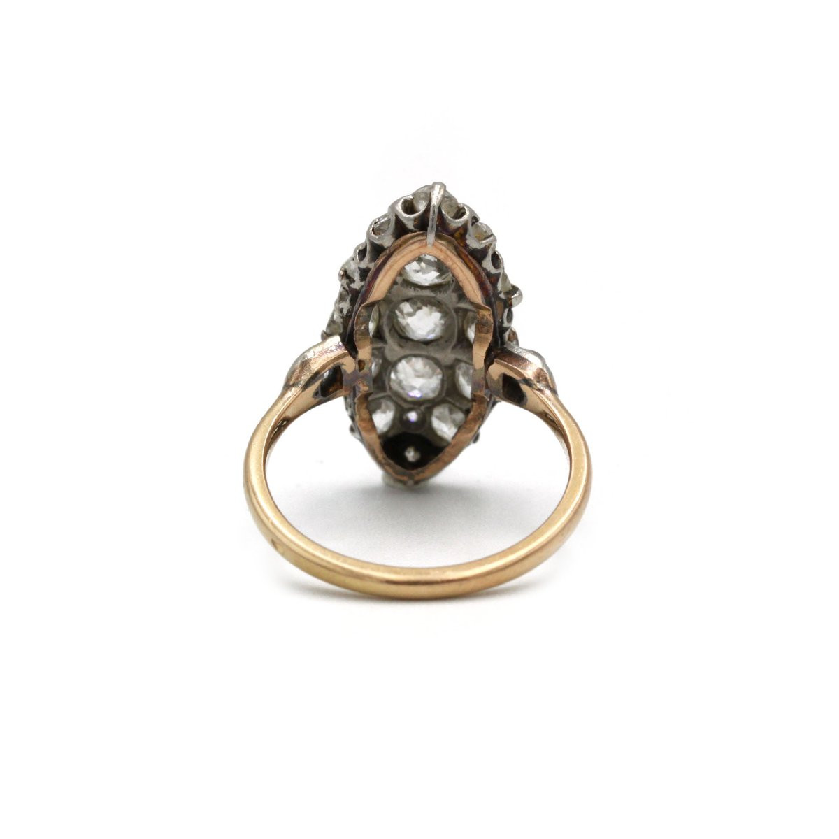 Marquise Ring In 750 Yellow Gold, 15 Old-cut Diamonds, Approximately 1.50 Carats-photo-1