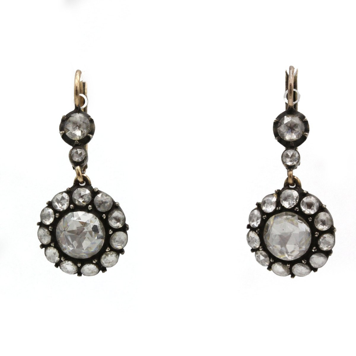 Boucles d'oreilles ancienne XIXe siècle, or et diamants tailles rose-photo-2