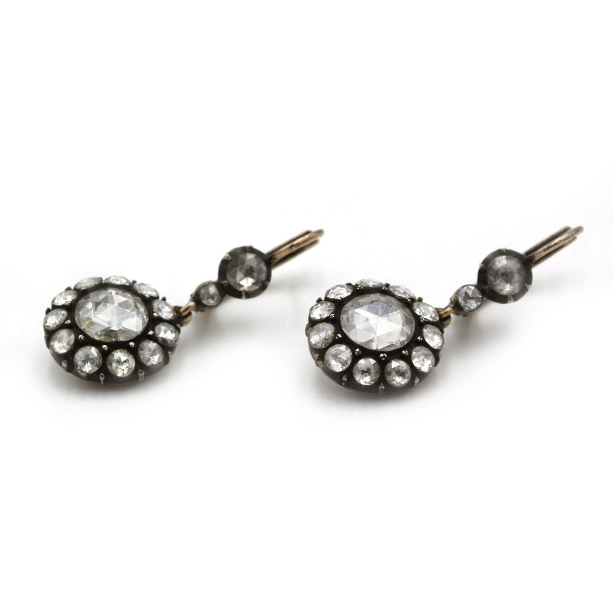 Boucles d'oreilles ancienne XIXe siècle, or et diamants tailles rose-photo-3