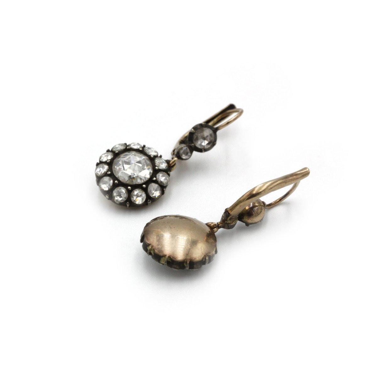 Boucles d'oreilles ancienne XIXe siècle, or et diamants tailles rose-photo-4