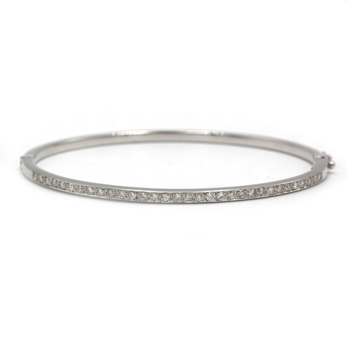 750 White Gold And Diamond Bangle Bracelet