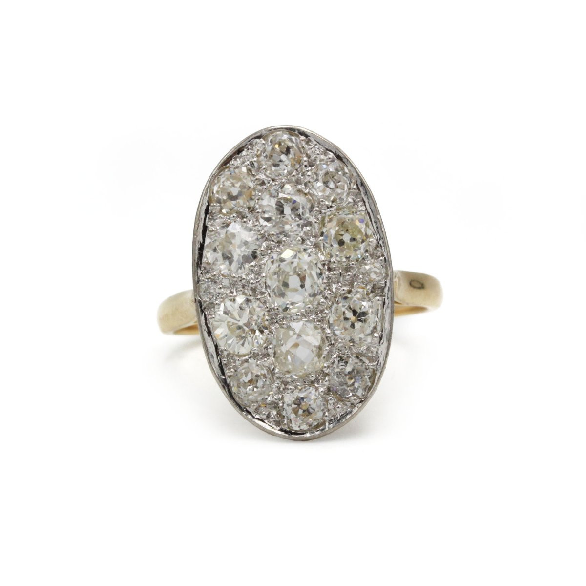 Bathtub Ring In 18k Gold And Platinum, With Old-cut Diamonds Totaling Approximately 3 Carats -photo-2