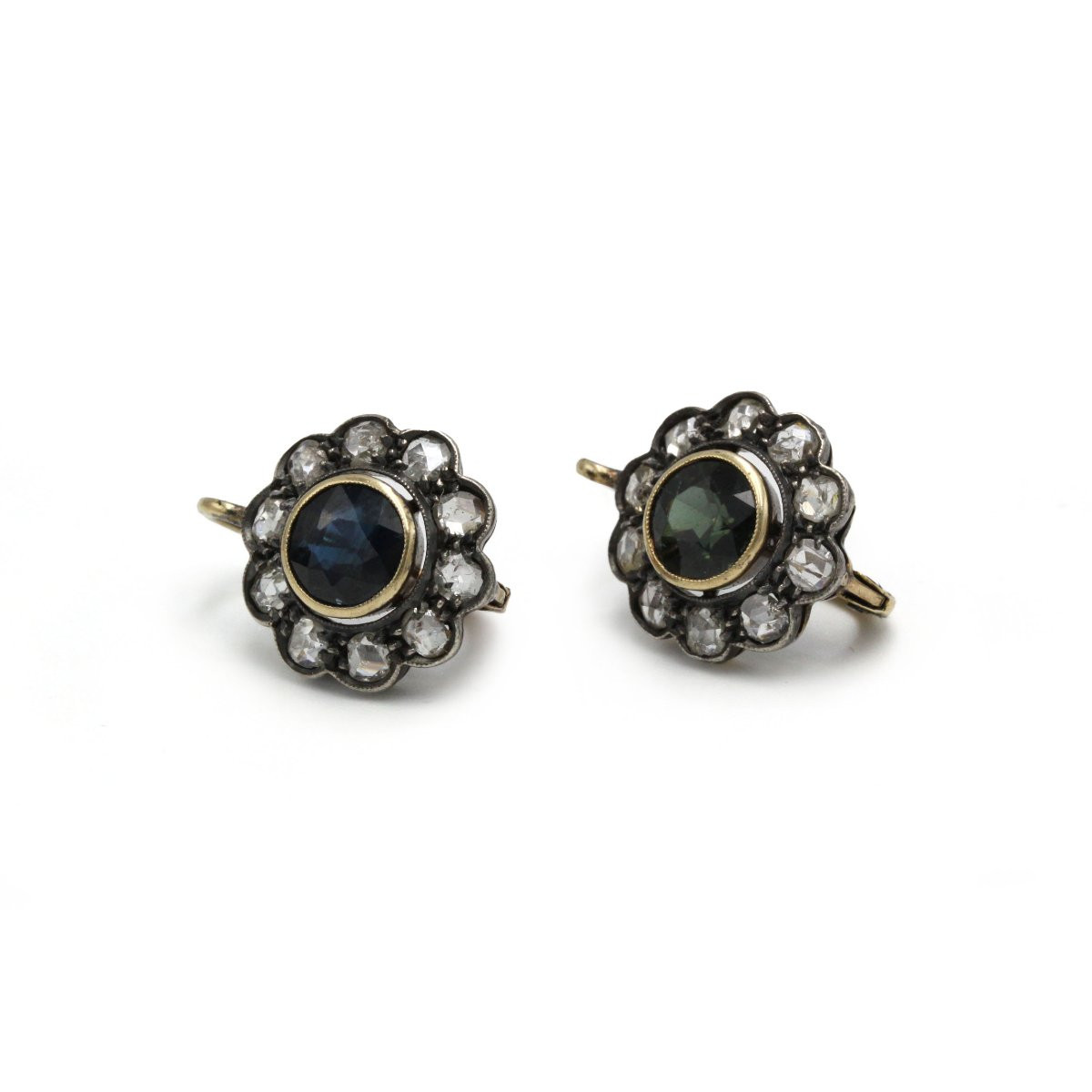 Antique 18k Gold Earrings With Diamonds And Sapphires-photo-2