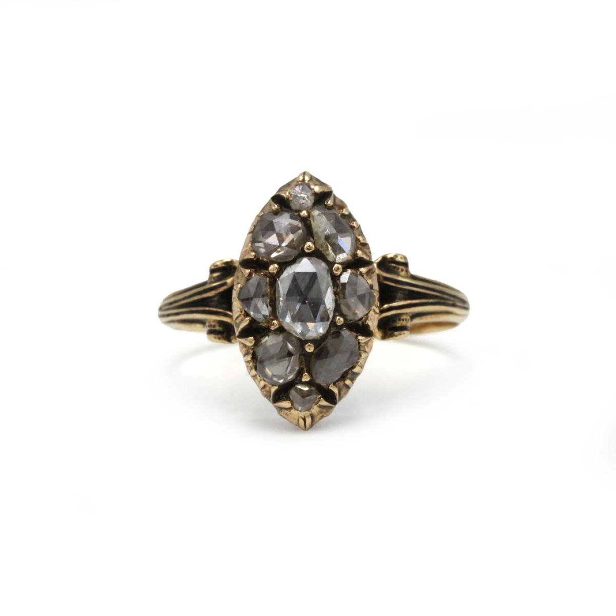 19th Century Marquise Ring, 750 Gold With Rose-cut Diamonds