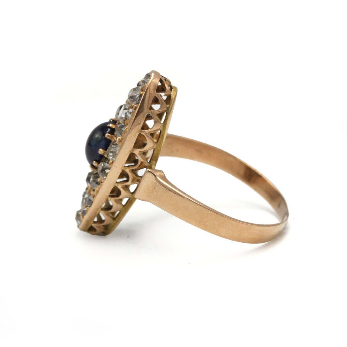Antique Marquise Ring In Gold, Diamonds And Sapphire-photo-3