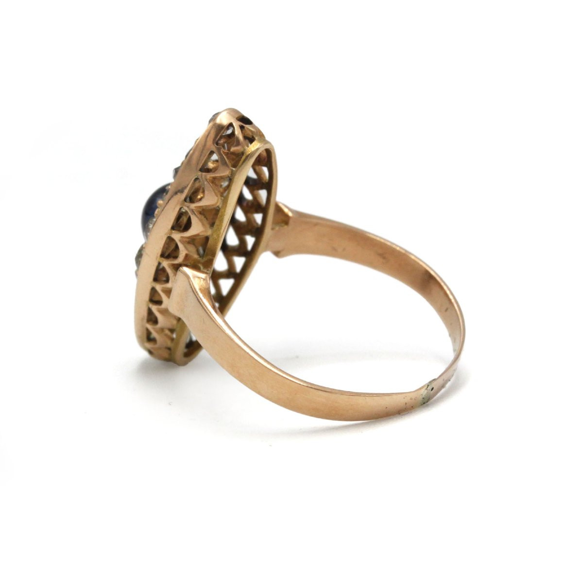 Antique Marquise Ring In Gold, Diamonds And Sapphire-photo-4