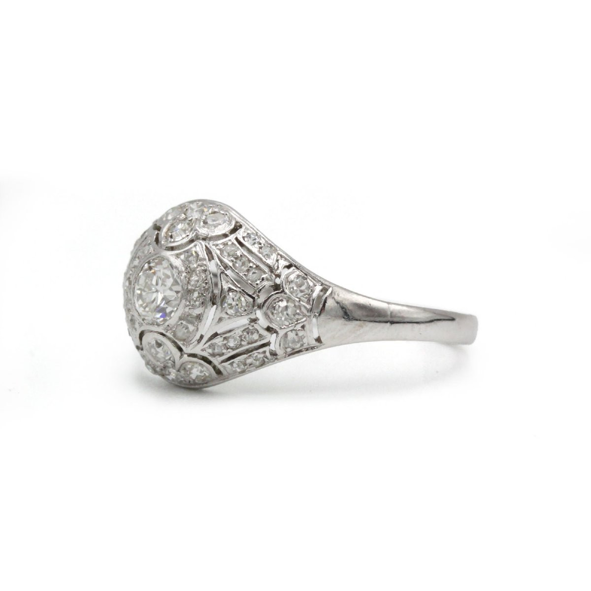 Bague dôme art deco or blanc 750 et diamants-photo-3