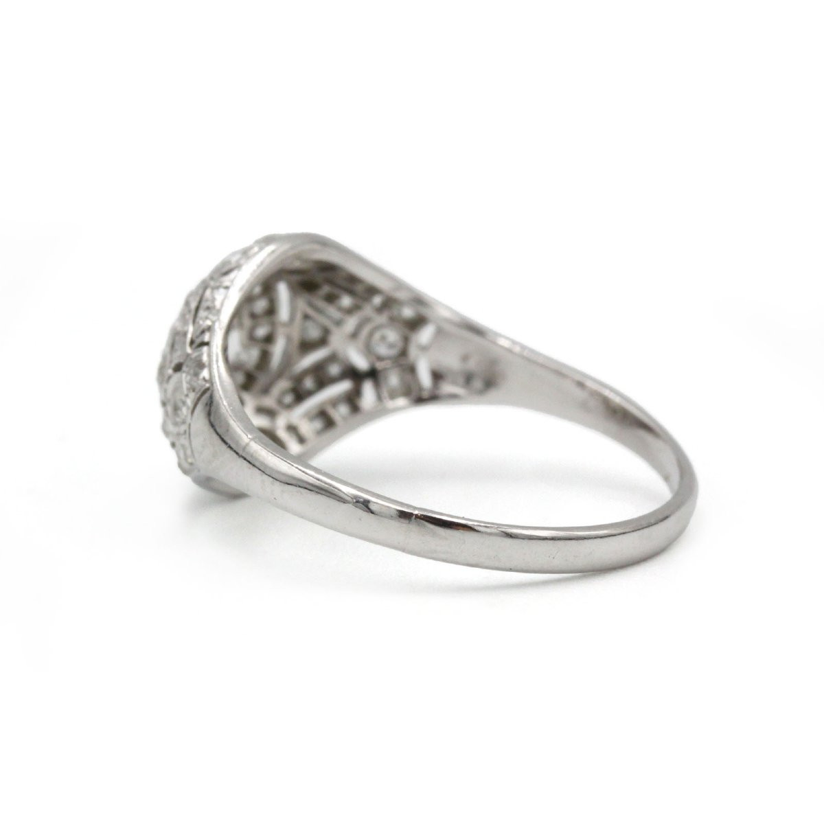 Bague dôme art deco or blanc 750 et diamants-photo-1