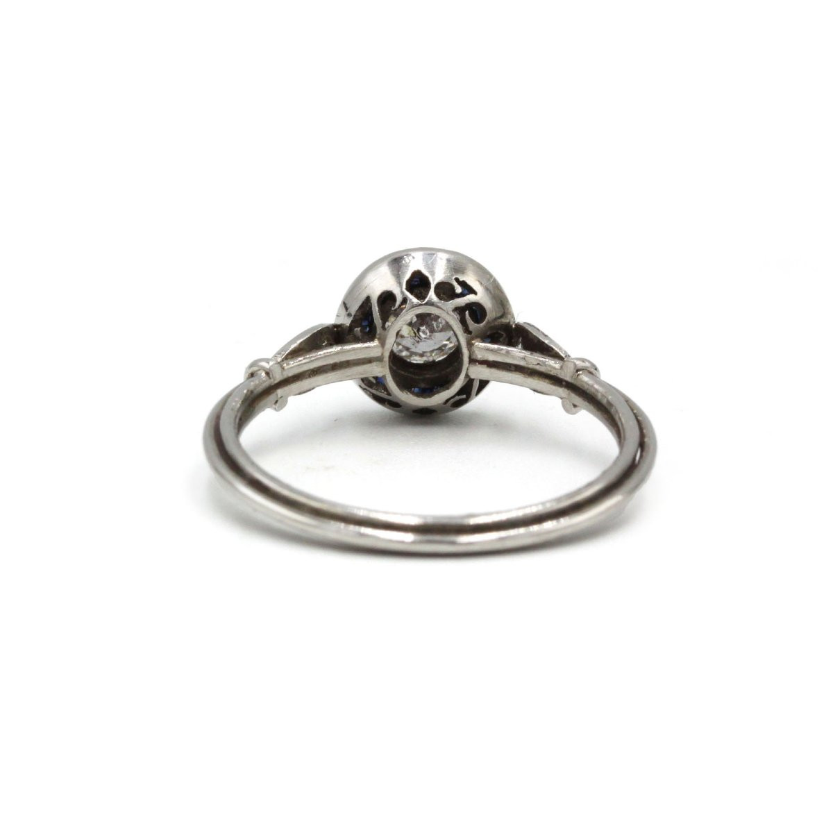 Bague Platine, art deco diamants taille anciennes saphirs calibrés-photo-2