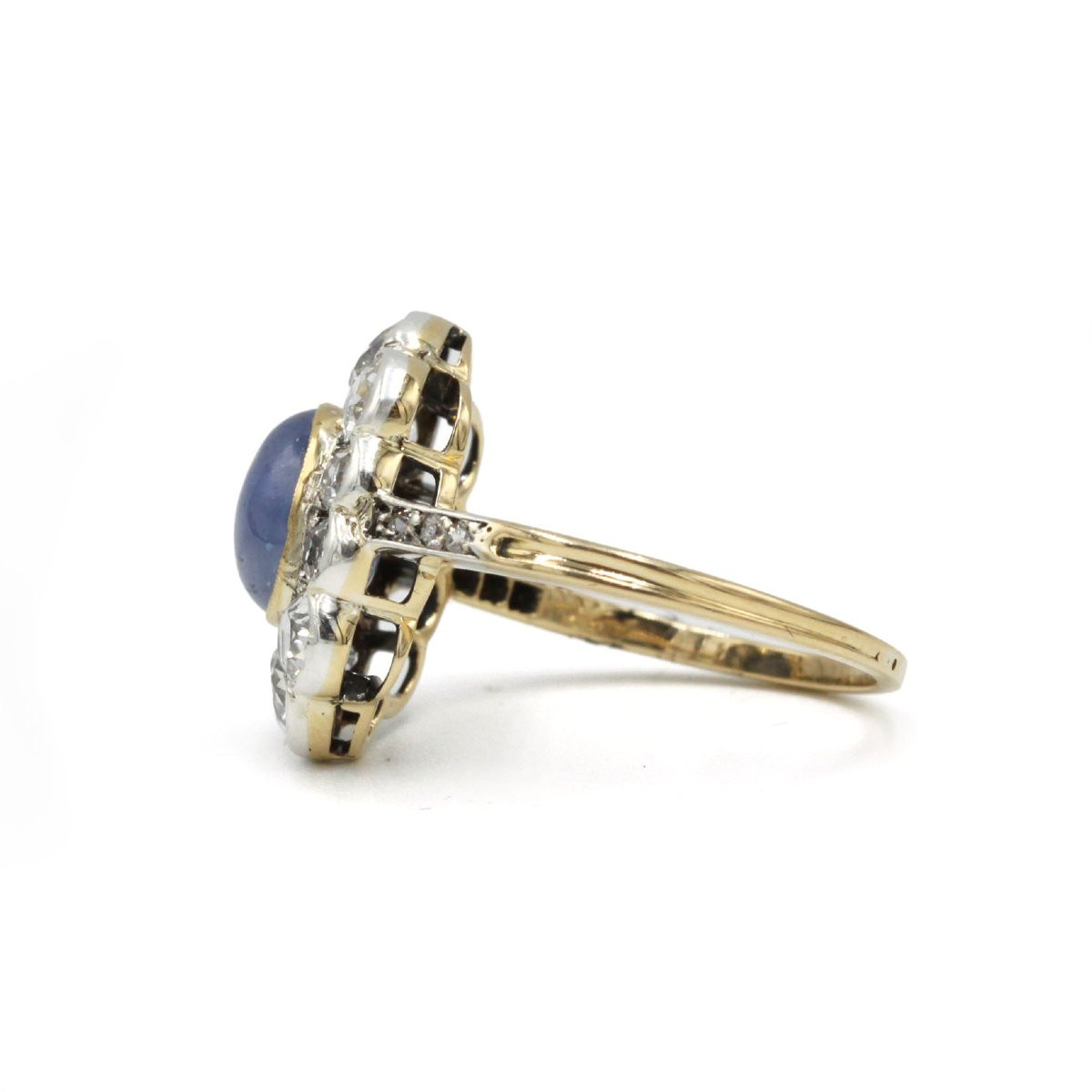 18k Gold Ring With Diamonds And Sapphire, 8 Old-cut Diamonds, 2 Carats Total -photo-4