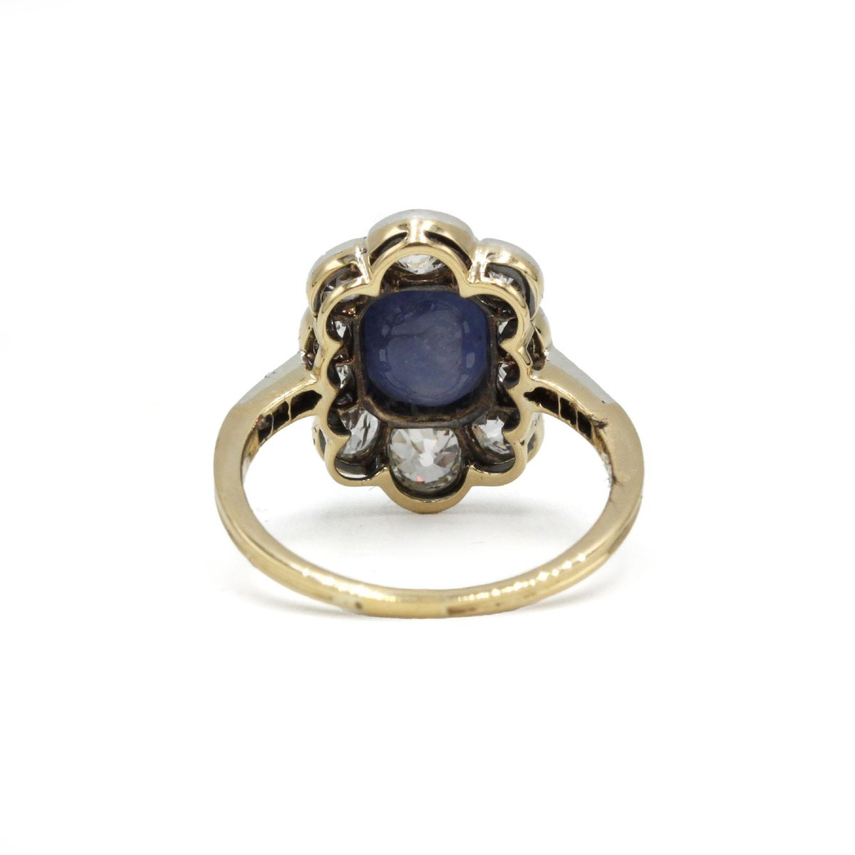 18k Gold Ring With Diamonds And Sapphire, 8 Old-cut Diamonds, 2 Carats Total -photo-2
