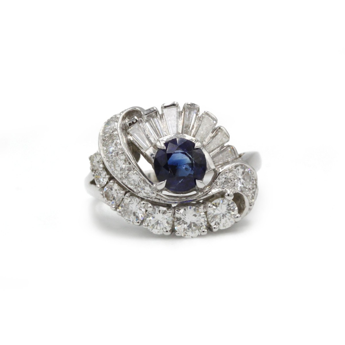 White Gold Ring With Diamonds And Sapphire  