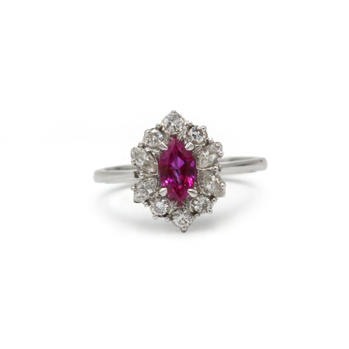 Bague marguerite or blanc 750 diamants et rubis-photo-2