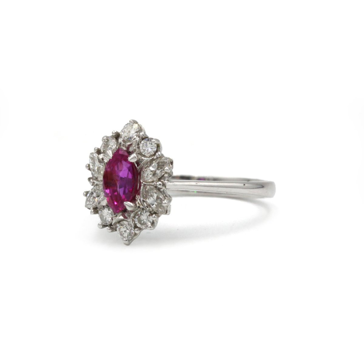 Bague marguerite or blanc 750 diamants et rubis-photo-3