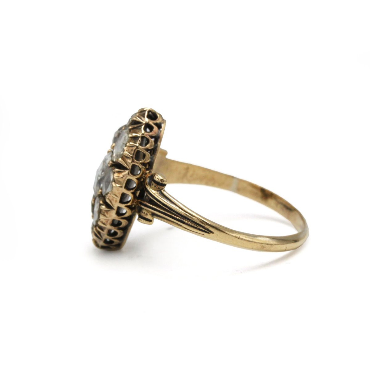 Bague marquise 19e, or 750 diamants tailles roses-photo-4