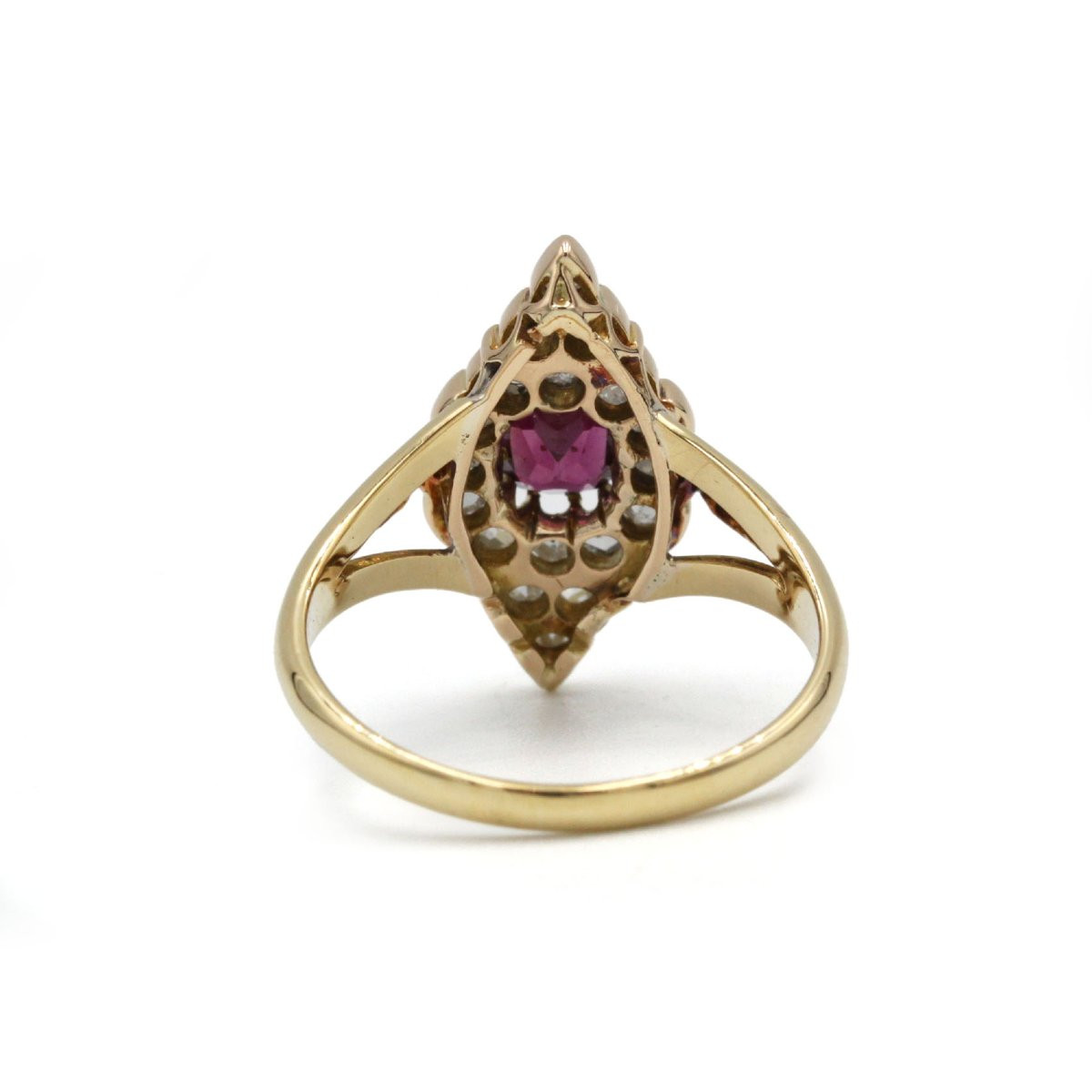 Antique Marquise Ring In 18k Yellow Gold, Rose-cut Diamonds And Rubies -photo-2