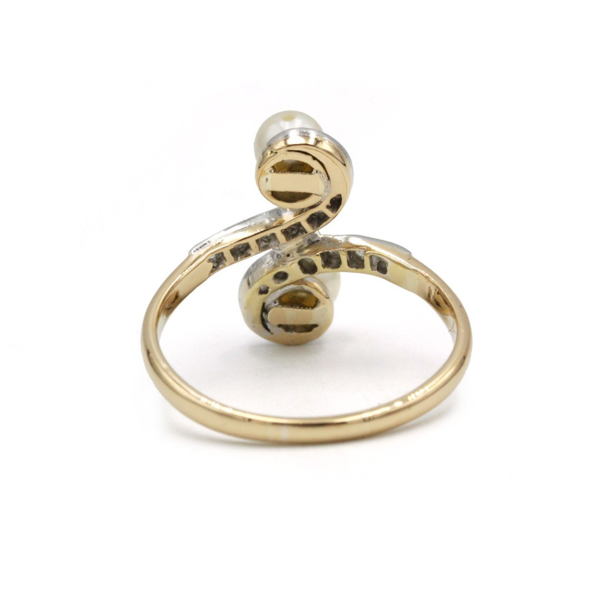 Art Nouveau Toi Et Moi Ring With Pearls And Rose-cut Diamonds, 750 Yellow Gold And Platinum-photo-3