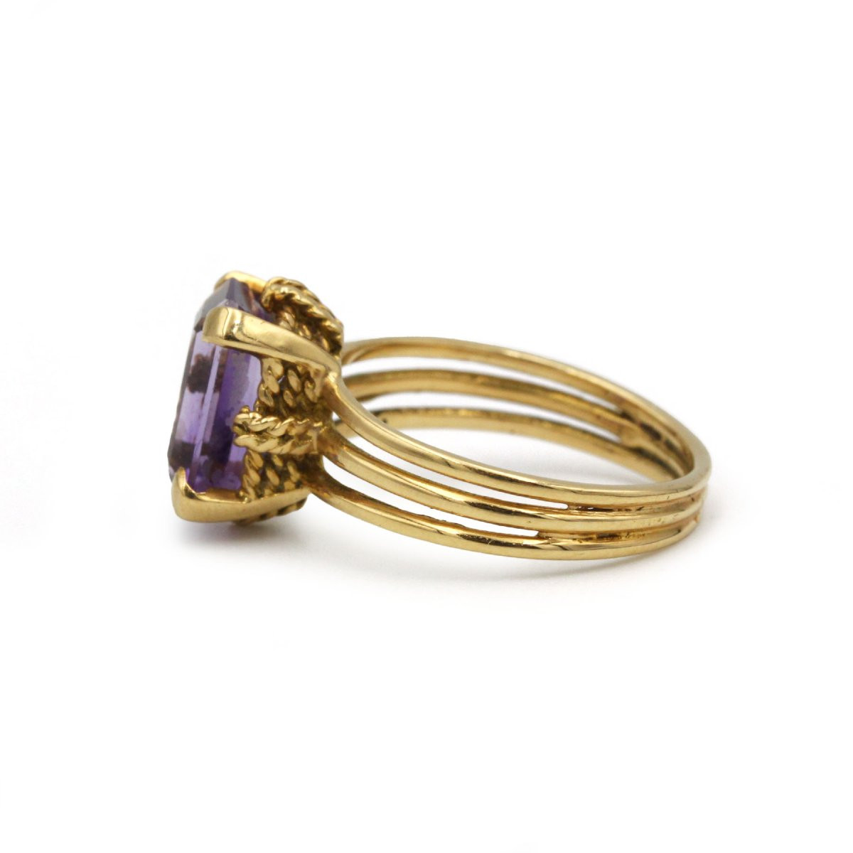 Bague or jaune 750  améthyste, panier torsadé -photo-4