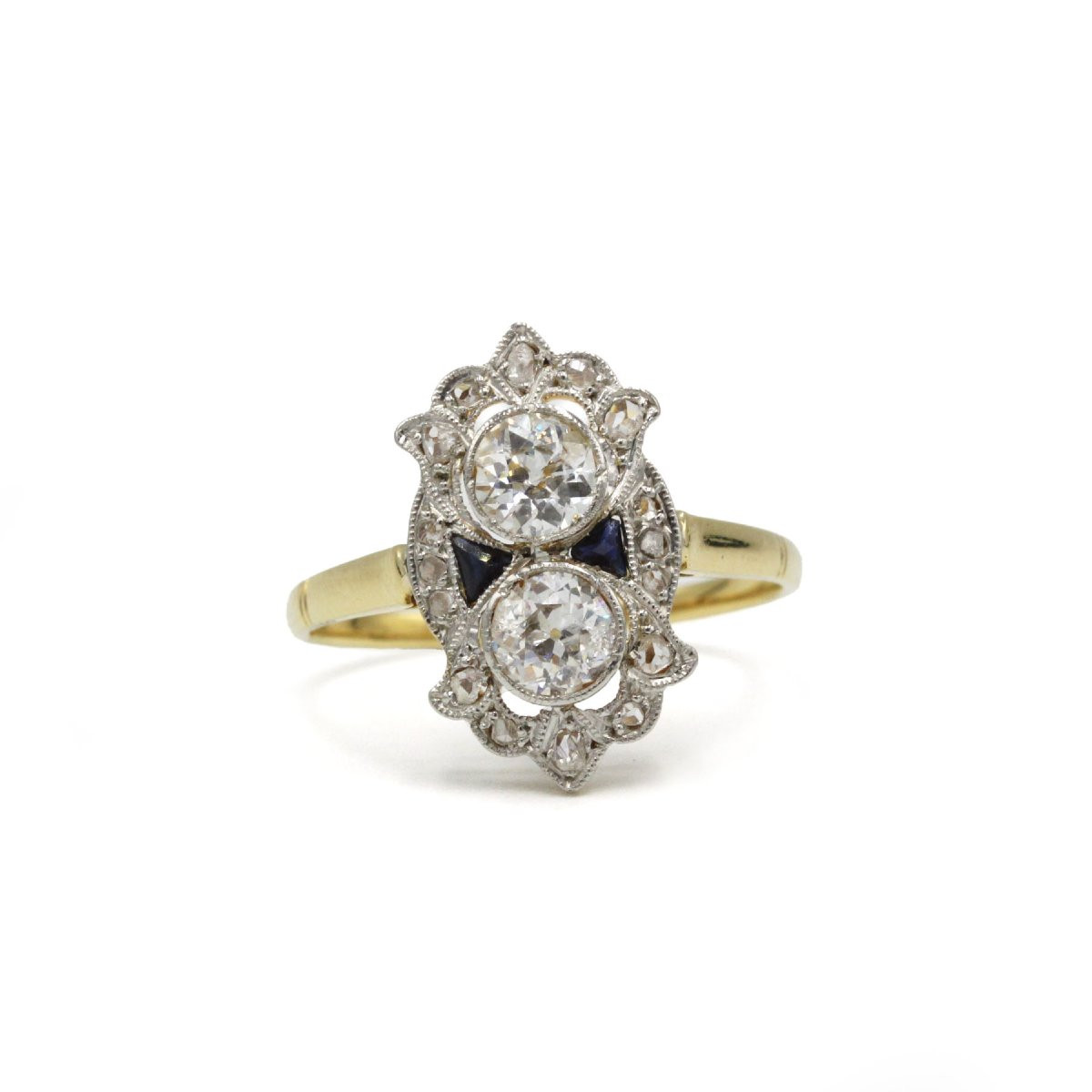 Bague art déco or 750 diamants et saphirs calibrés -photo-2