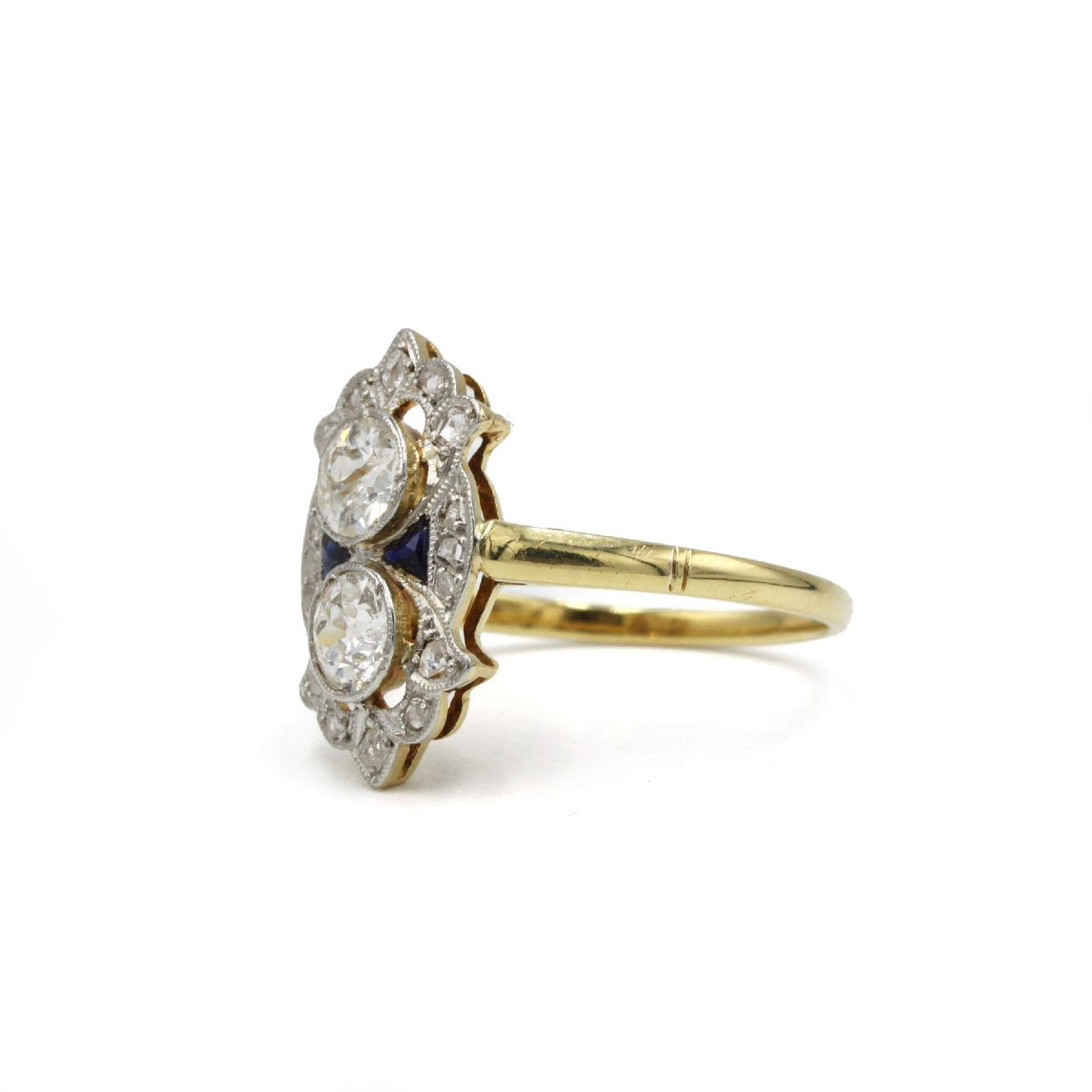 Bague art déco or 750 diamants et saphirs calibrés -photo-3