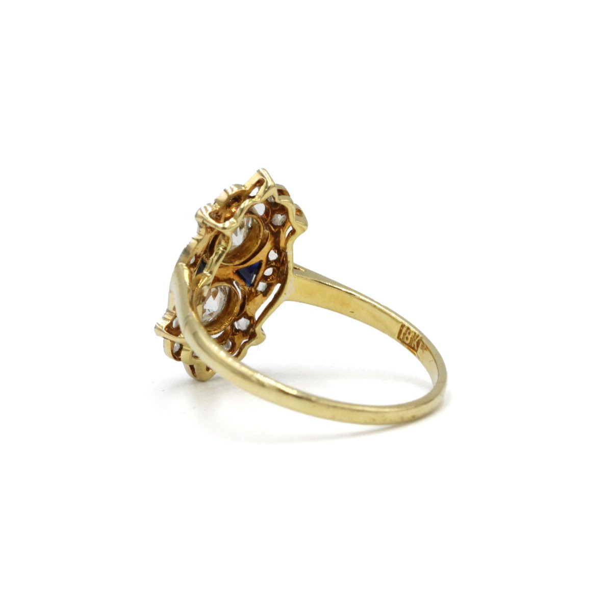 Bague art déco or 750 diamants et saphirs calibrés -photo-1