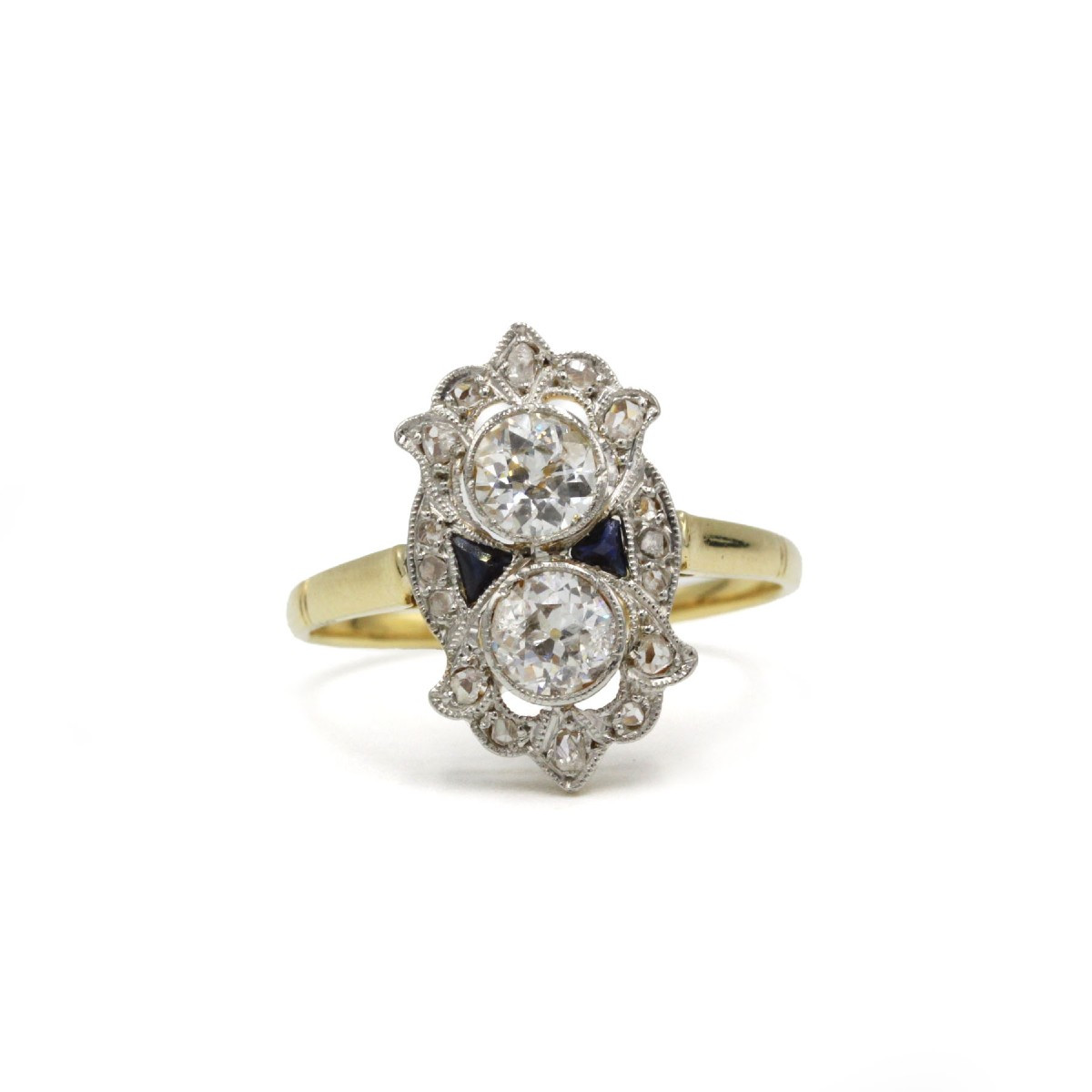 Bague art déco or 750 diamants et saphirs calibrés 
