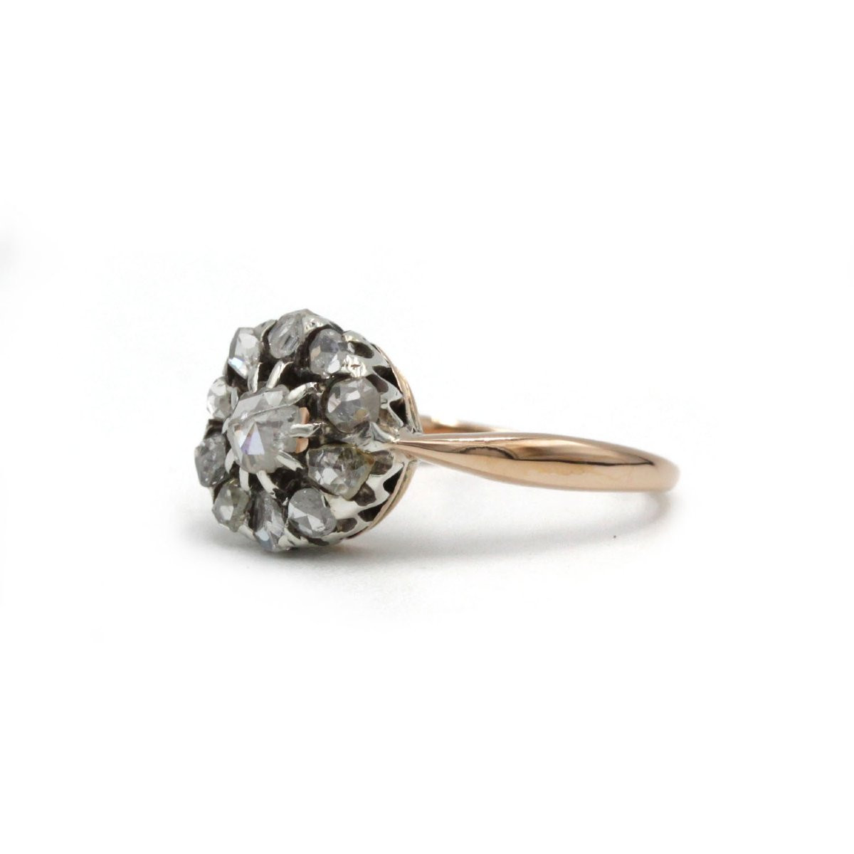 Bague marguerite XIXe or jaune 750 platine diamants tailles rose-photo-3