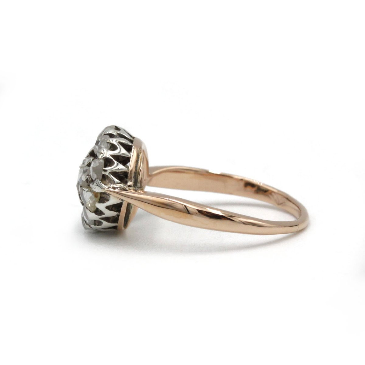 Bague marguerite XIXe or jaune 750 platine diamants tailles rose-photo-4