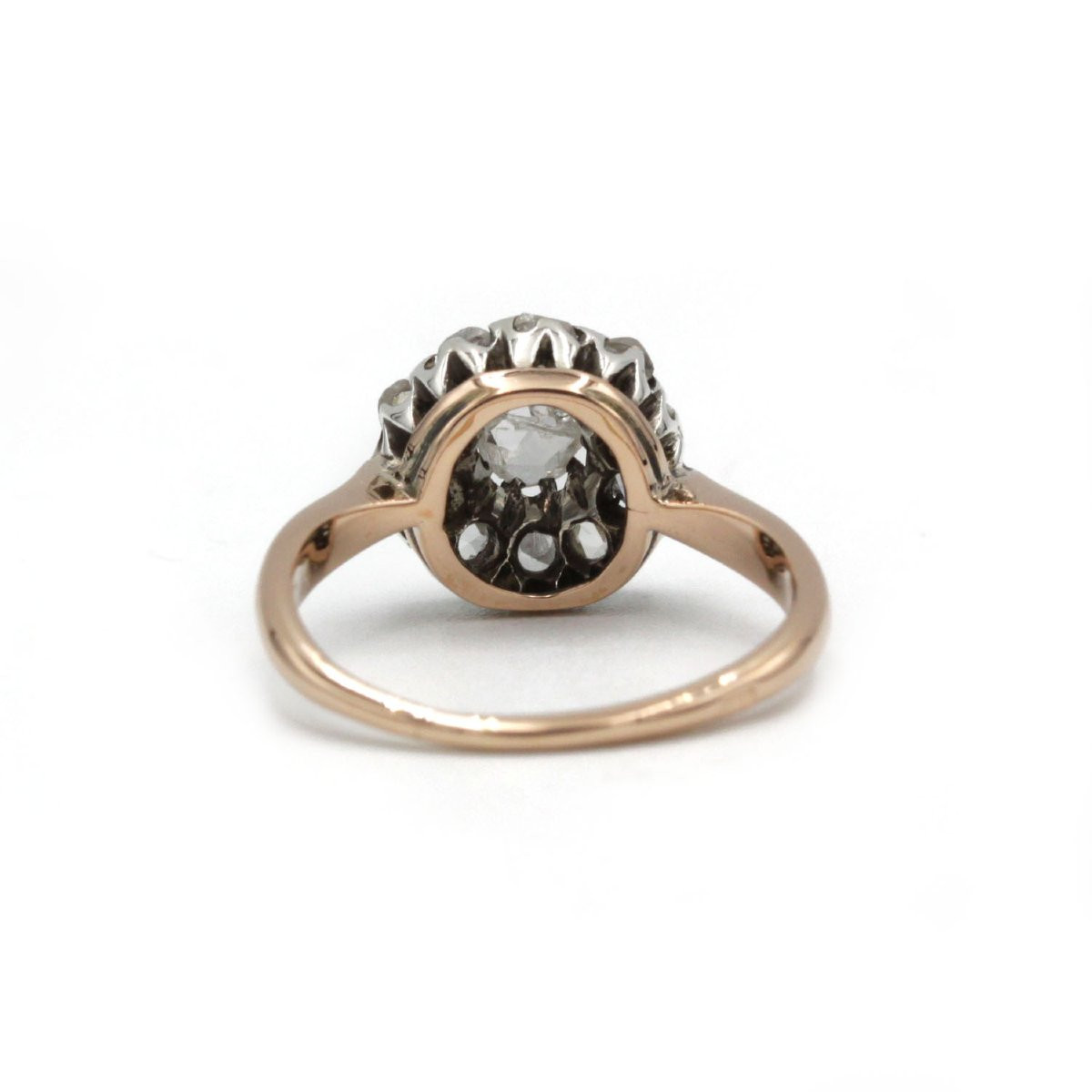 Bague marguerite XIXe or jaune 750 platine diamants tailles rose-photo-3
