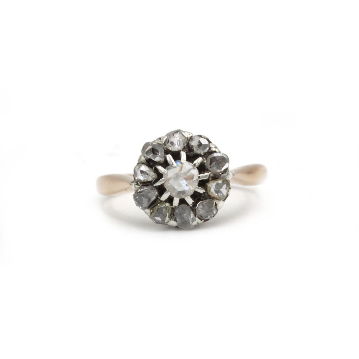 Bague marguerite XIXe or jaune 750 platine diamants tailles rose