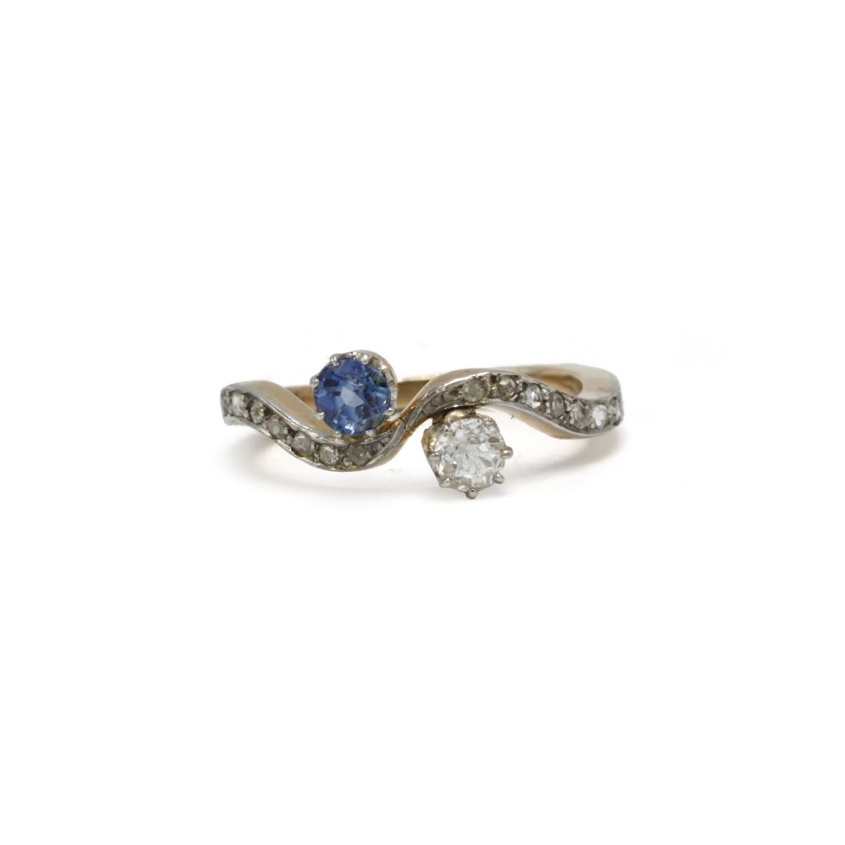 Bague toi et moi or 750 diamants et saphir