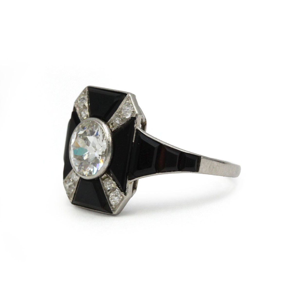 Platinum, Onyx And Diamond Art Deco Geometric Ring-photo-2