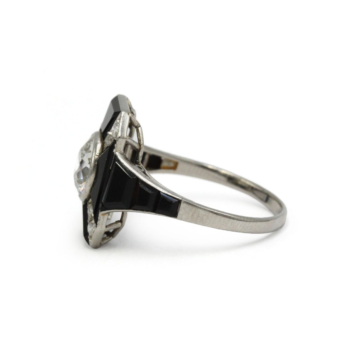 Platinum, Onyx And Diamond Art Deco Geometric Ring-photo-4