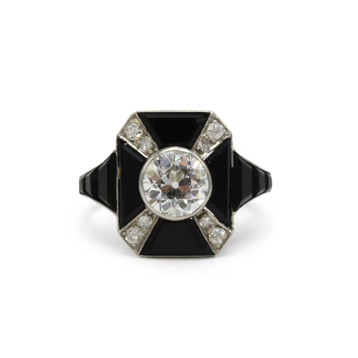 Platinum, Onyx And Diamond Art Deco Geometric Ring