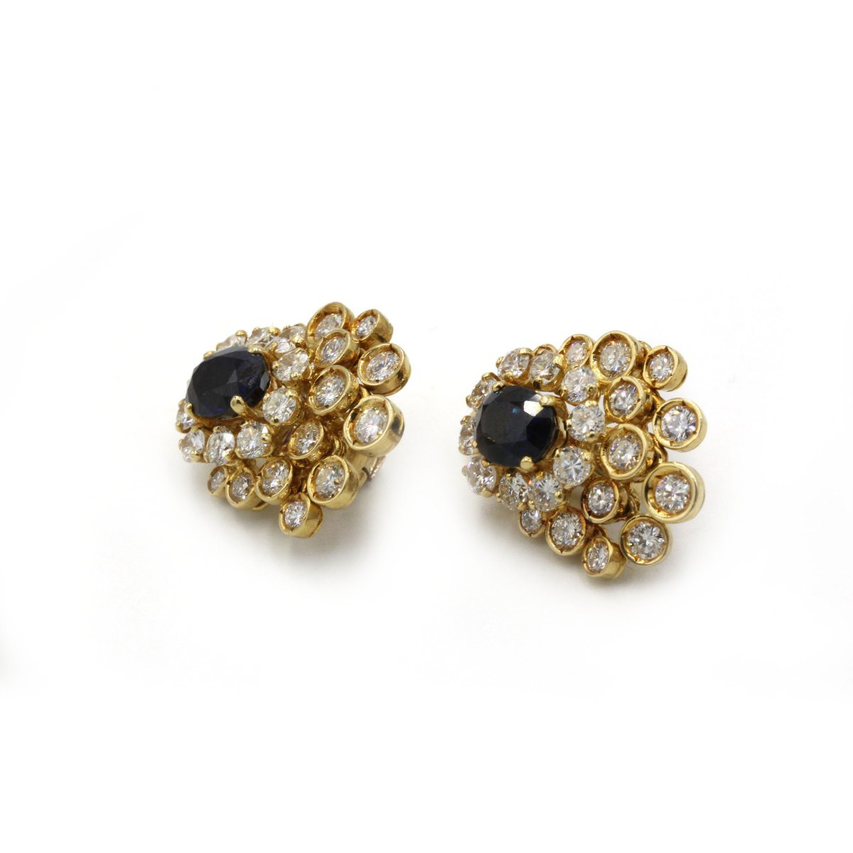 Boucles d'oreilles mobiles en or 750 diamants et saphirs-photo-3